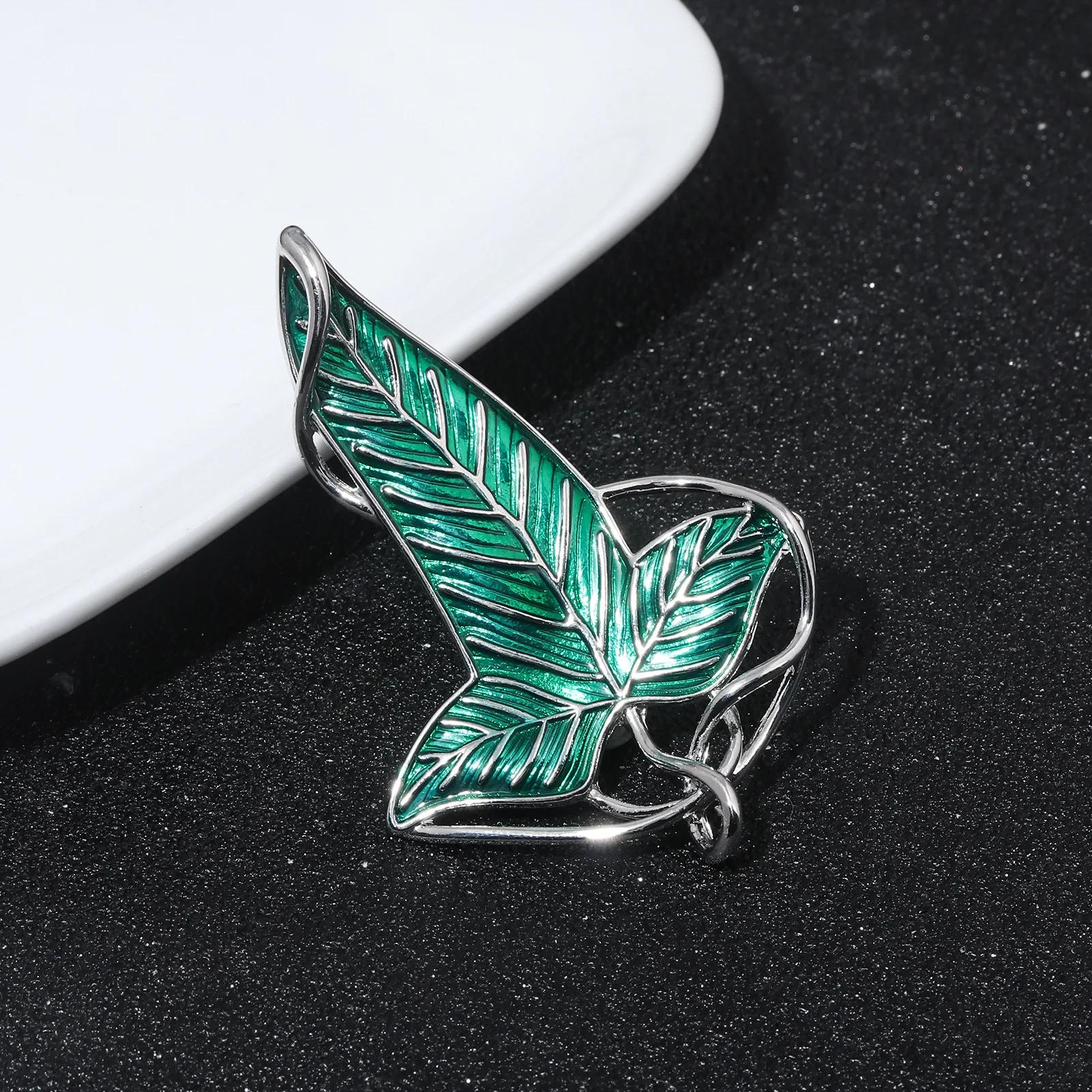 Broche elfe feuilles vertes de Lorien, Tolkien Galadriel Legolas Frodo Baggins Aragorn arbre émail B