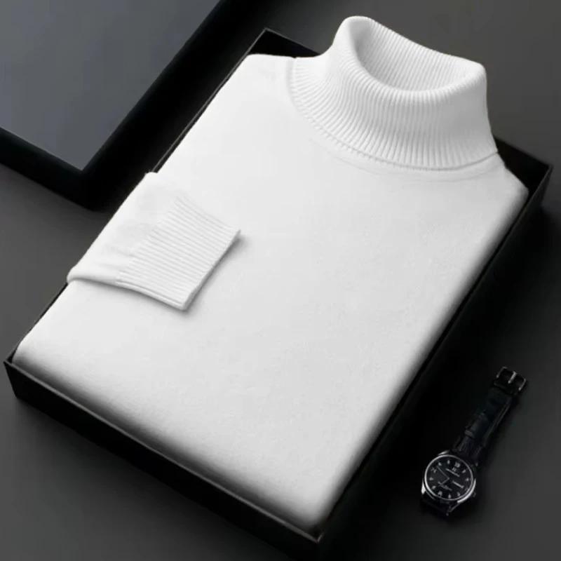 Pull tricoté à manches longues pour hommes, couleur unie, manteaux à col roulé, coupe cintrée, vêtem