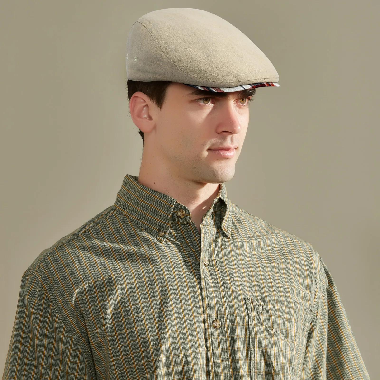 Jangoul hommes casquette plate doux Vintage lin chapeaux décontracté rétro gavroche chapeau béret po