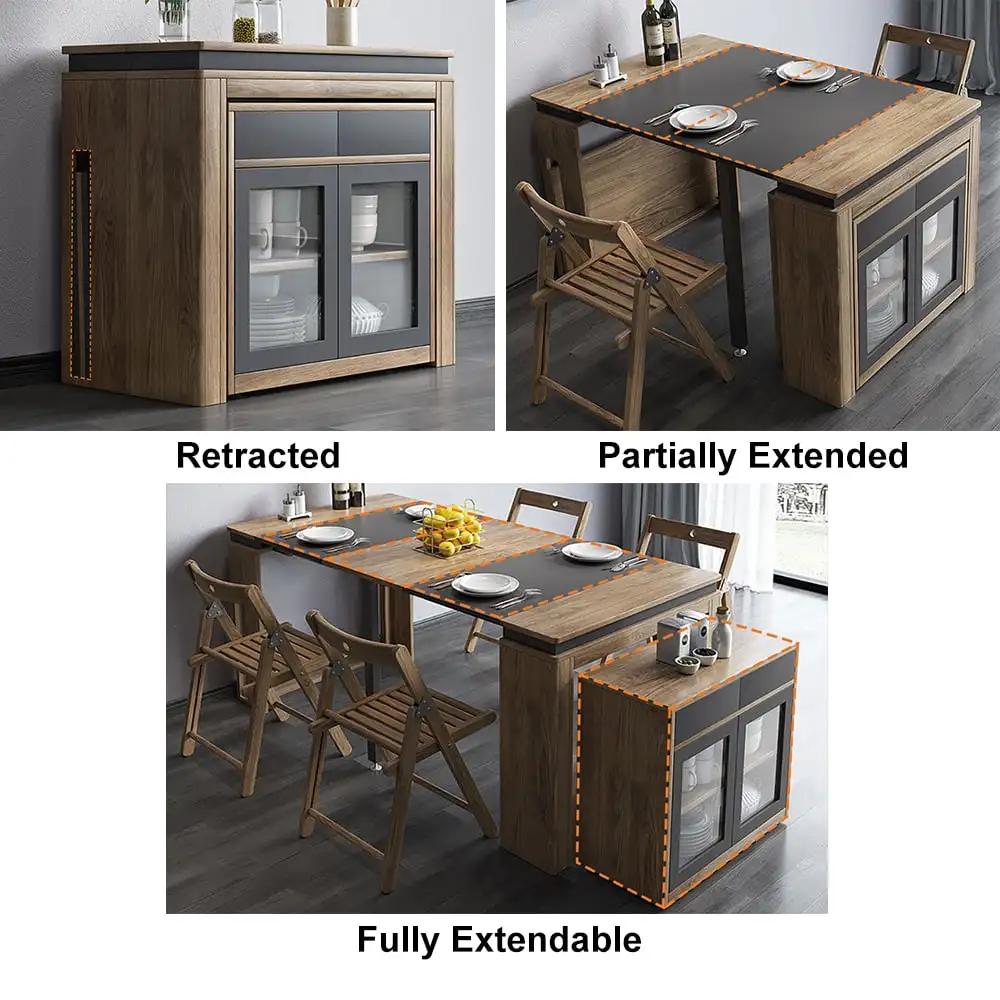 Table à manger extensible multifonctionnelle moderne, gain de place avec armoire de rangement