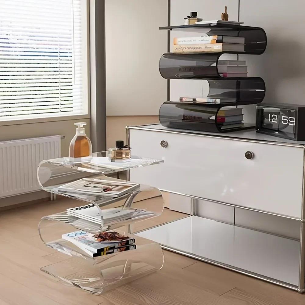Étagère à livres transparente nordique en acrylique, Table d'appoint de personnalité, meubles de sal