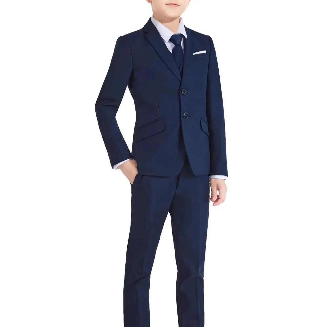 Ensemble de costume cranté pour garçon de 3 à 14 ans, veste de costume noire à un bouton, gilet, pan