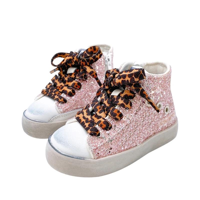 Baskets montantes scintillantes pour enfants, chaussures de sport pour filles, bottes décontractées 