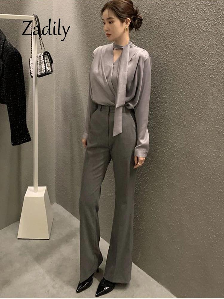 Zadily 2024 printemps bureau dame à manches longues femmes Satin Blouse Style coréen col en V pansem
