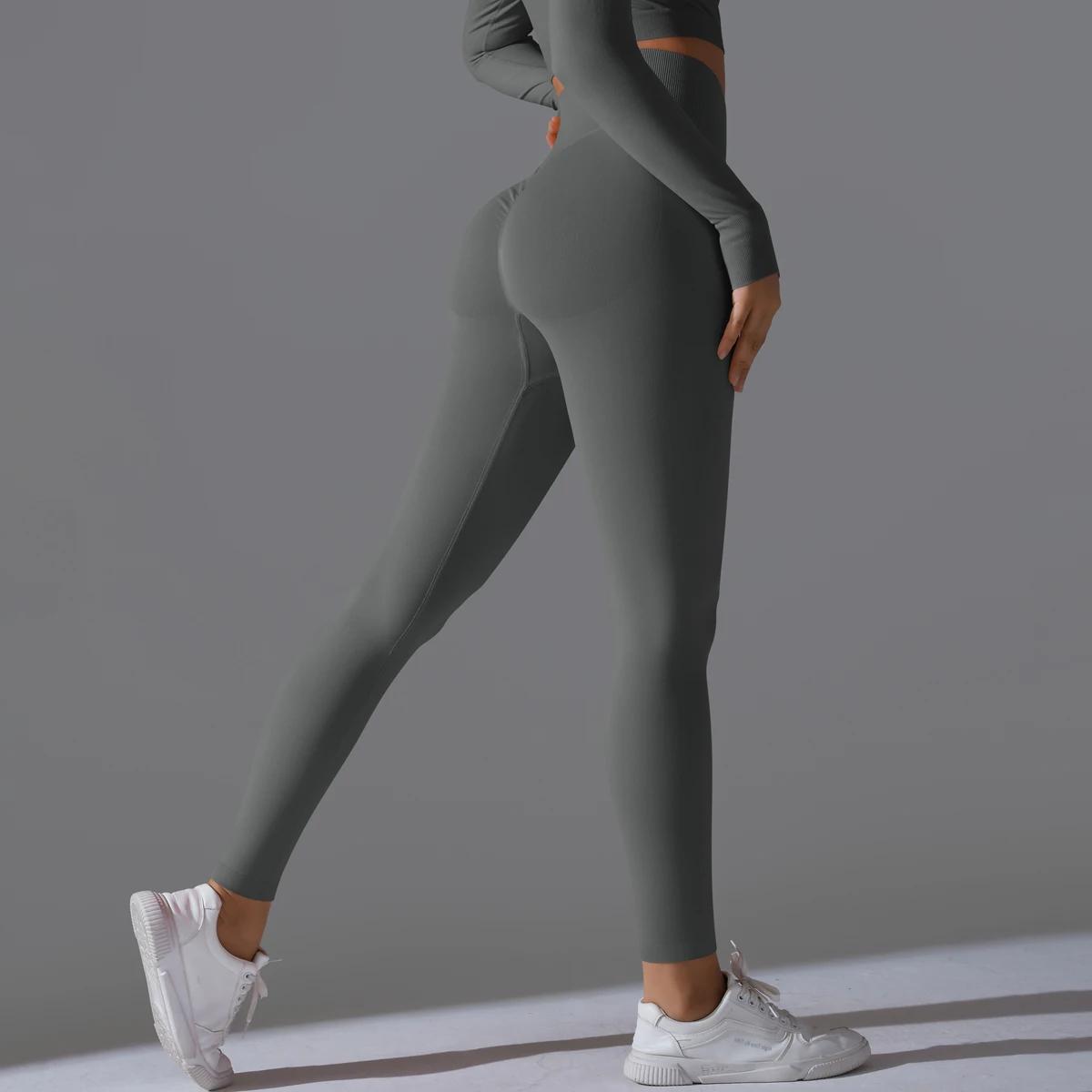 Leggings de Yoga sans couture pour femmes, Sexy, taille haute, contrôle du ventre, froissé, levage d