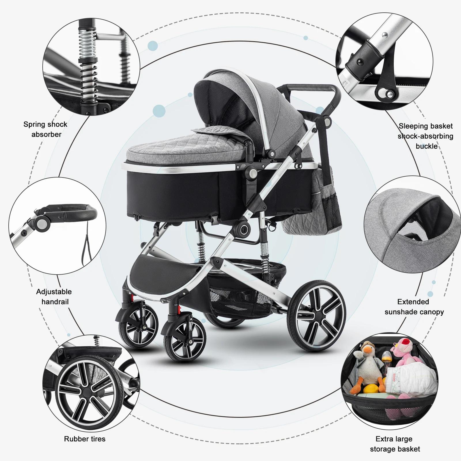 Poussette bébé 3 en 1 luxueux Portable voyage landau pliable landau haute paysage cadre en aluminium