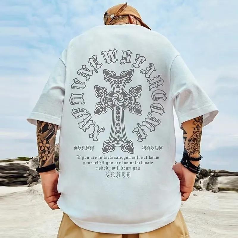 M-8XL T-shirt pour hommes surdimensionné ample et à la mode imprimé croisé T-shirt étudiant jeunesse