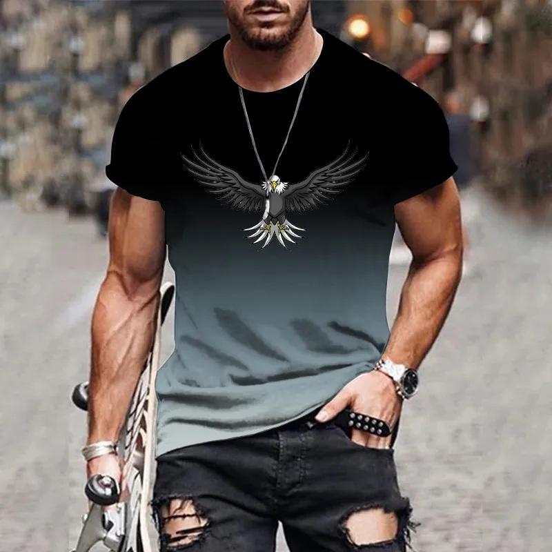 Homme dégradé aigle 3D imprimé T-shirt été loisirs de plein air sports séchage rapide à manches cour