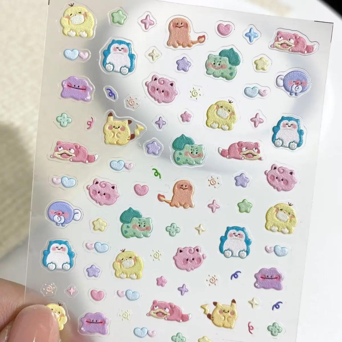 Autocollants pour ongles Pokemon Pikachu, en relief 5D, pour Nail Art, tasse d'eau, coque de télépho
