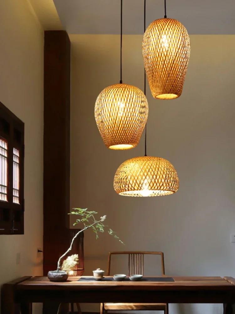 Classique 3 pièces lampes suspendues bambouo en bois E27 lustres éclairage plafonniers salon chambre