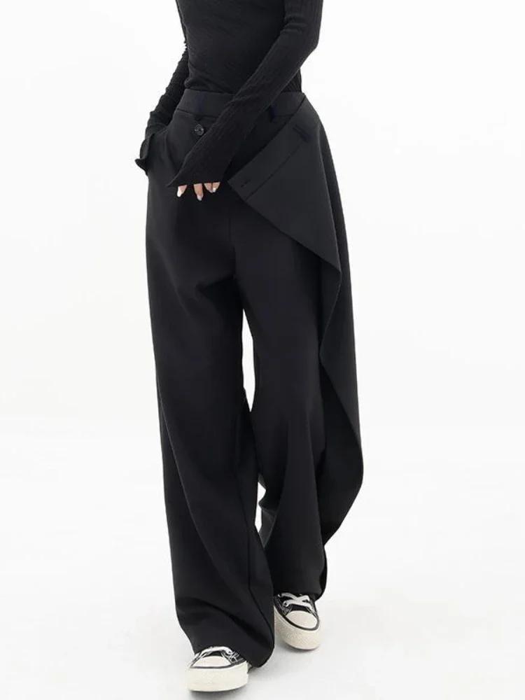 HOUZHOU femmes pantalon de costume large taille haute gothique Style japonais Baggy pantalon noir pa