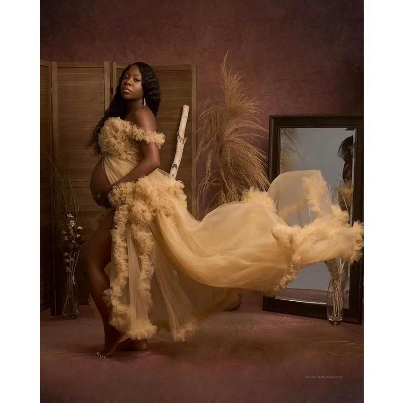Robe de maternité essentielle pour la photographie de grossesse - Tulle transparent, volants bouffan