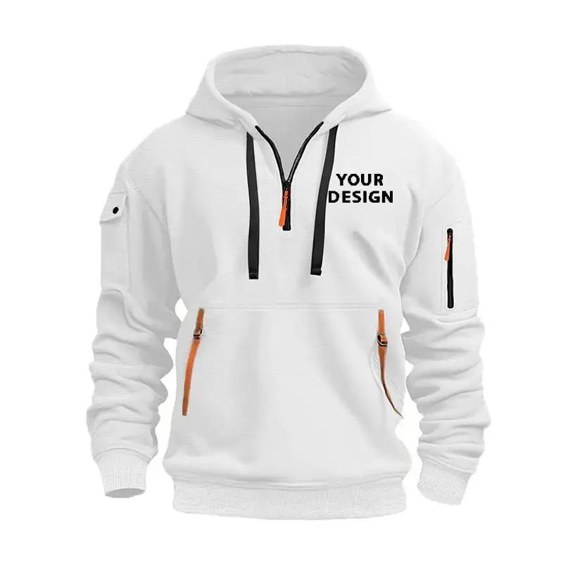 Sweat-shirt de sport européen pour hommes, ample et décontracté, avec fermeture éclair, poche sur le