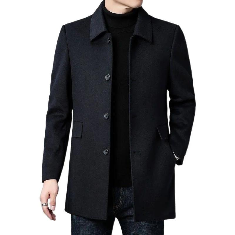 Veste homme printemps-automne, simple, couleur unie, simple boutonnage, manteau professionnel mi-lon