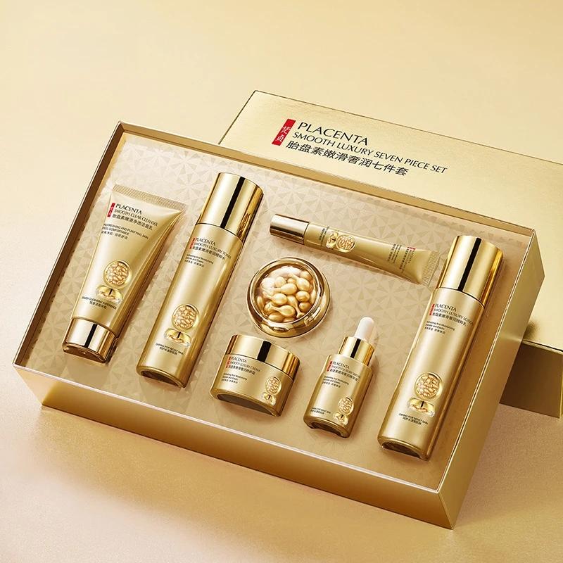 Placenta Soins de la peau Ensemble de sept pièces, riche en placenta Essence, produits de beauté pou