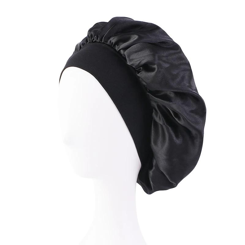 Bonnet de Nuit en Satin à Bords Larges pour Femme, Unisexe, Bande artificiel astique, Soins Capillai