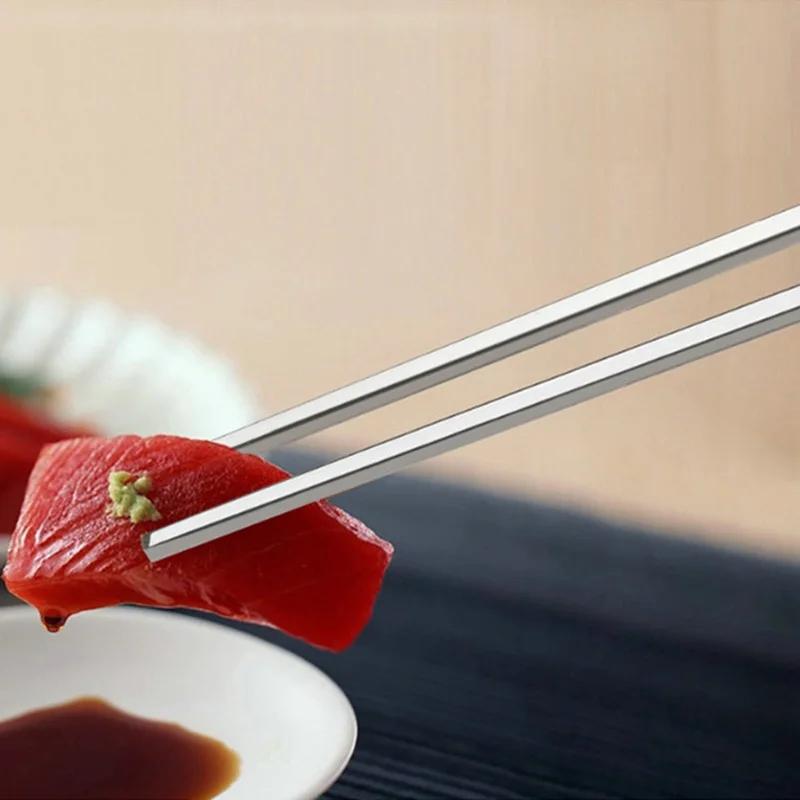 Baguettes plates chinoises coréennes, 5 paires, bâtons en acier inoxydable de haute qualité, accesso