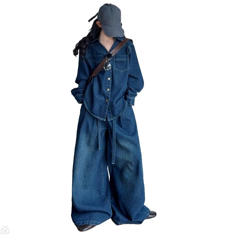 Costume de vêtements en denim pour adolescentes, design français, chemise en jean irrégulière + jean