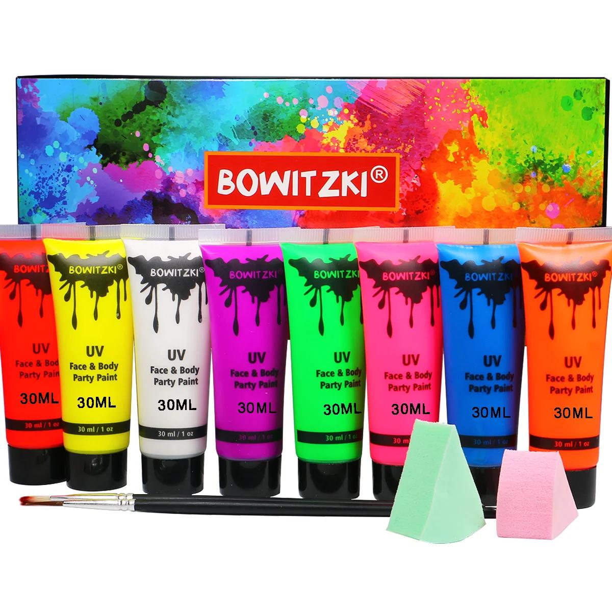 Bowitzki – peinture corporelle UV 8x30ml, ensemble de peinture pour le visage au néon, Kit de maquil