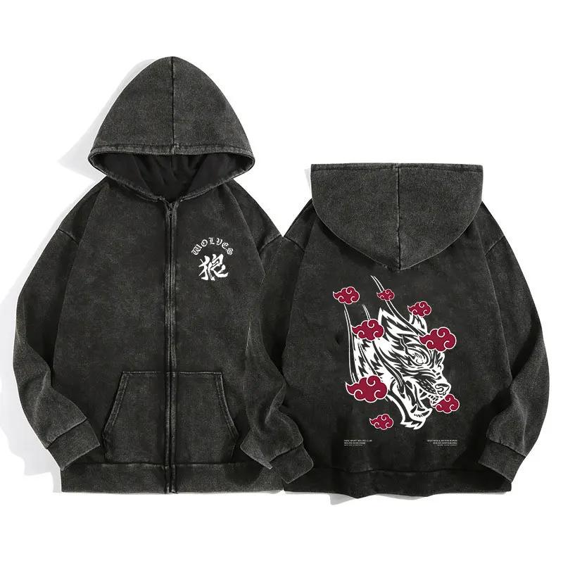 Darc Wolves Sport sweat à capuche zippé pour hommes femmes coton imprimé gothique Harajuku veste swe