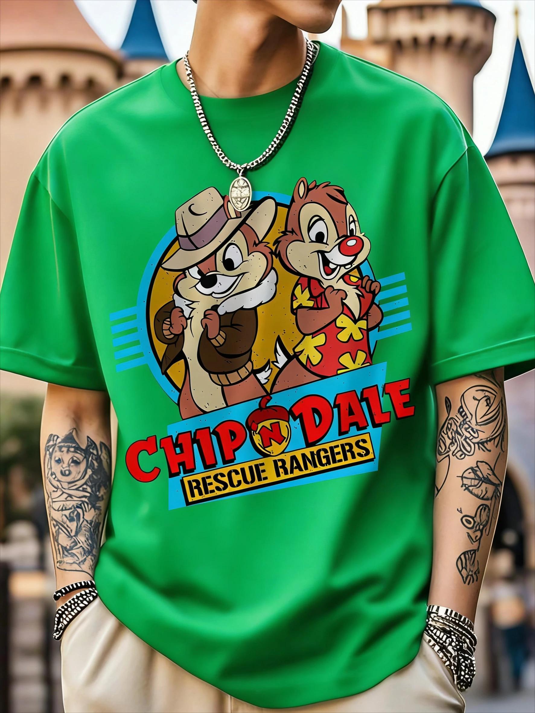Disney Chip & Dale T-shirt en coton imprimé créatif 2026 été nouvelle rue Hip Hop à la mode décontra