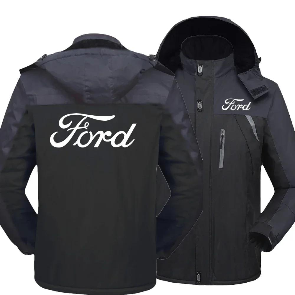 Nouveau hiver hommes Ford logo coupe-vent coton épais chaud coupe-vent manteaux mâle à capuche Anora