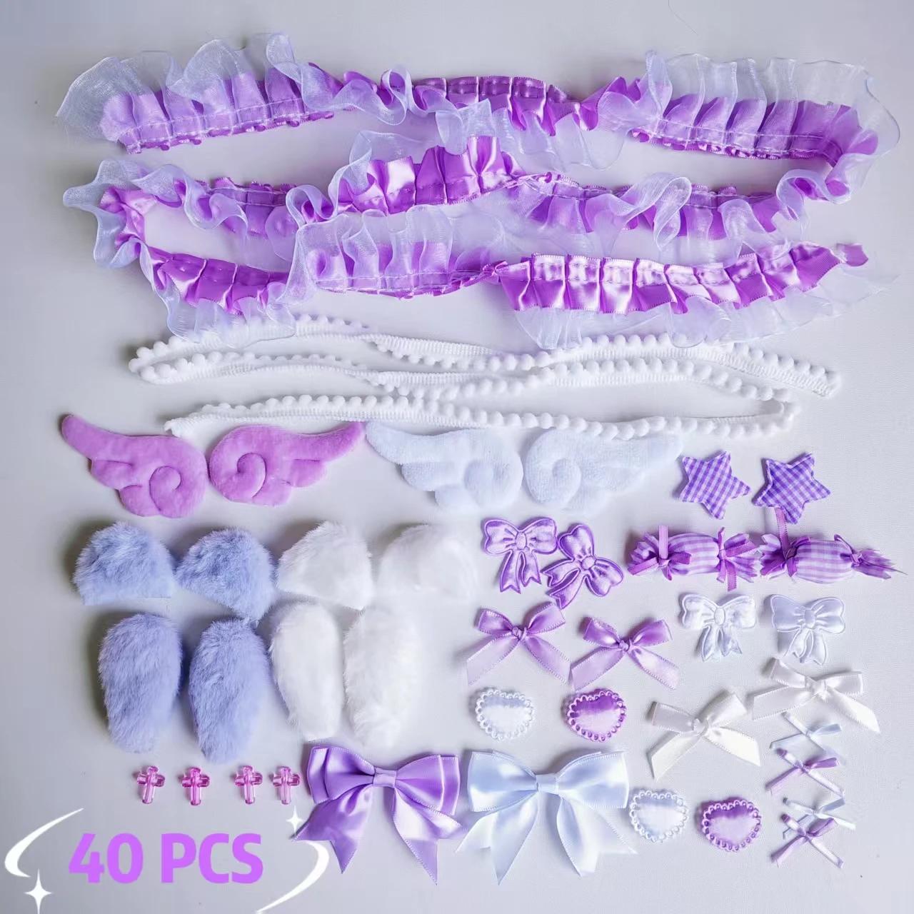 Kit de matériel en dentelle fait main, 40 pièces, oreilles de lapin en peluche, accessoires ailes d'