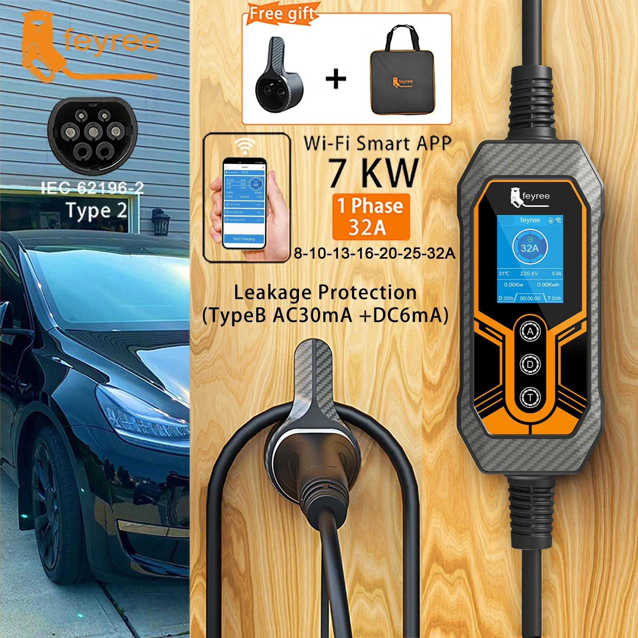 Feyree chargeur EV Portable Type2 32A 7KW EVSE Wi-Fi APP contrôle courant réglable synchronisation i