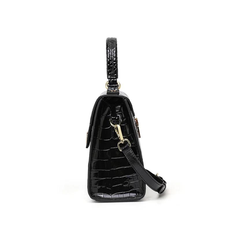 Sac à main en peau de crocodile laquée pour femme, couche supérieure, style peau de vache, haute qua