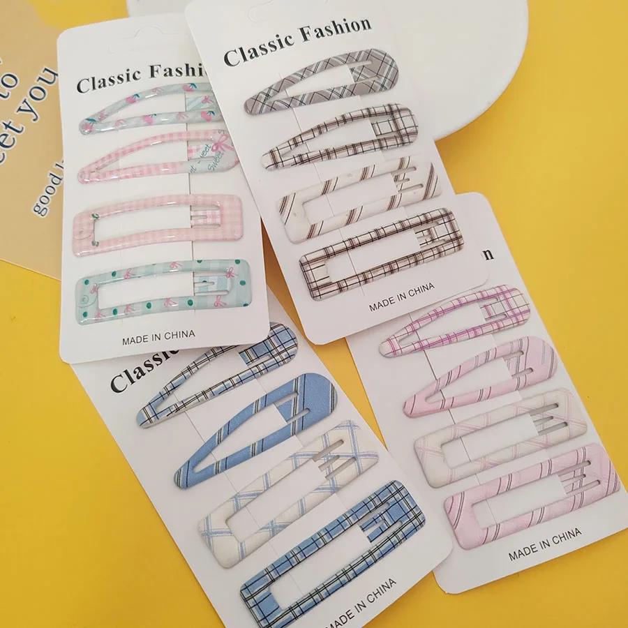 Épingle à cheveux BB à carreaux, 4 pièces, Clips latéraux pour filles et femmes, accessoires pour ch