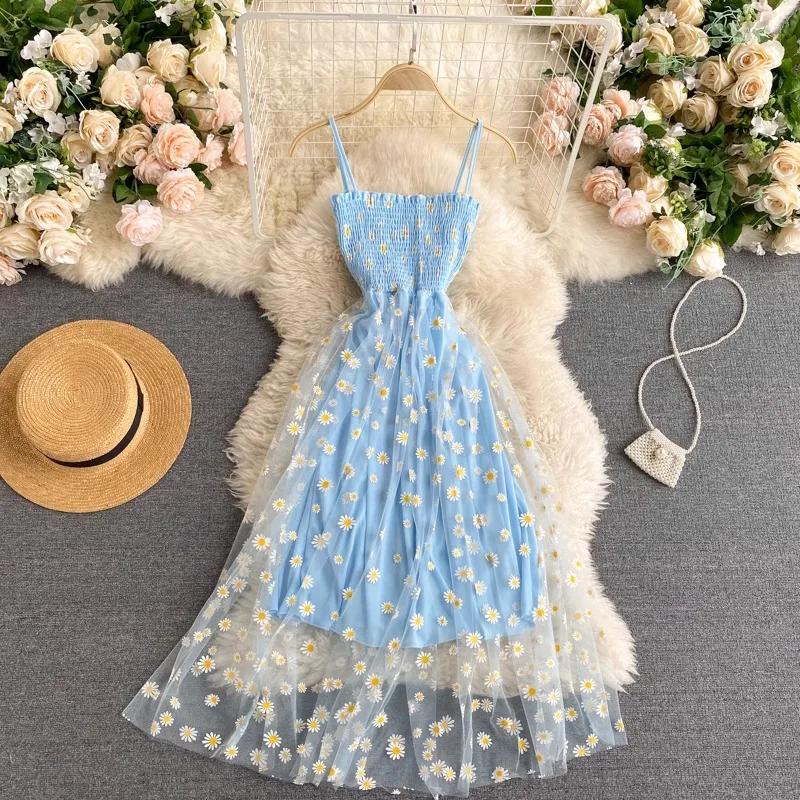 YuooMuoo – robe de soirée en maille pour femmes, nouvelle mode coréenne, imprimé Floral, bretelles S