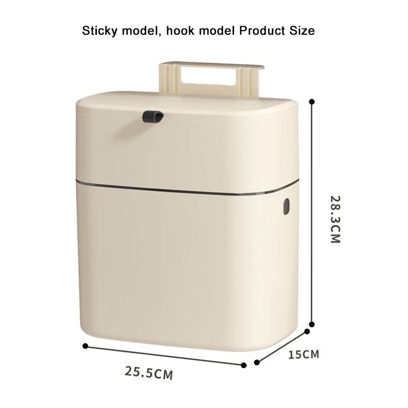 Poubelle murale rectangulaire avec couvercle, conception étroite, portante, deux supports muraux, 9L