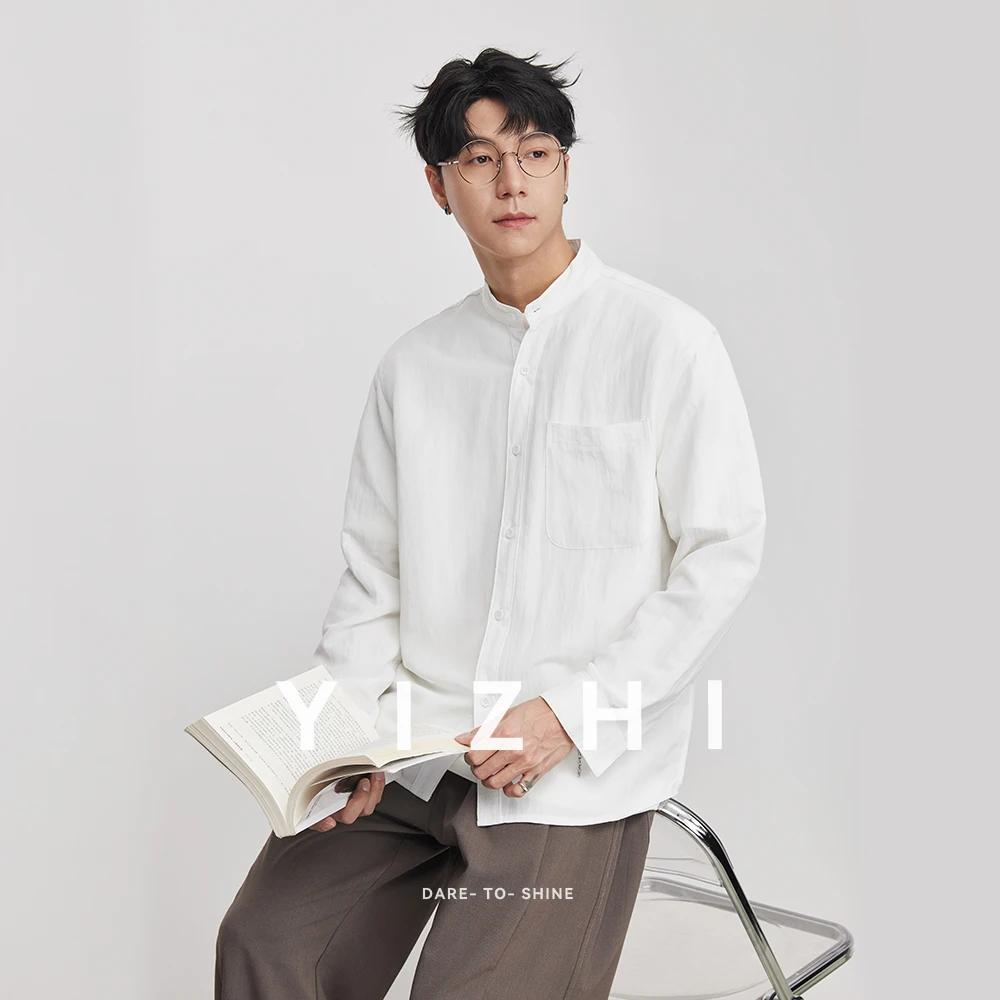 Chemise décontractée pour homme en lin, style chinois, col montant, printemps 2026, légèrement ample