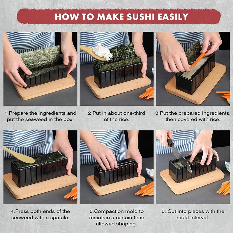 LMETJMA 10 pièces Kit de fabrication de Sushi bricolage moule à Sushi presse avec Sushi rouleau de r