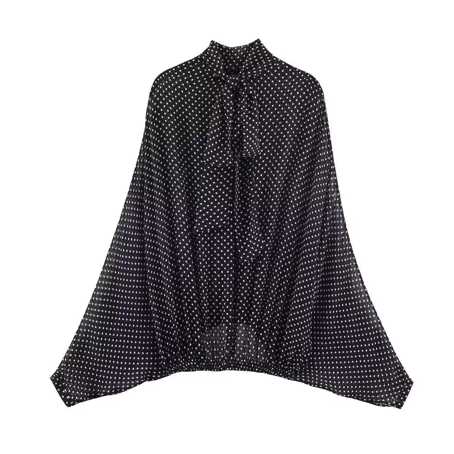 Ensemble deux pièces Streetwear pour femmes, chemisier à pois avec nœud papillon, jupe longue, chemi
