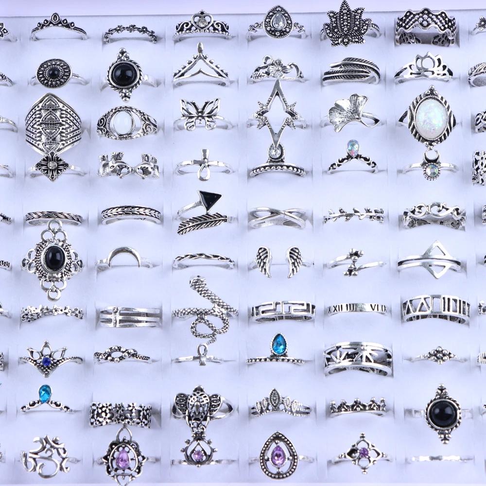Bagues Vintage bohémiennes à fleurs et feuilles pour femmes, 20 pièces/lot, breloques, mélange de co