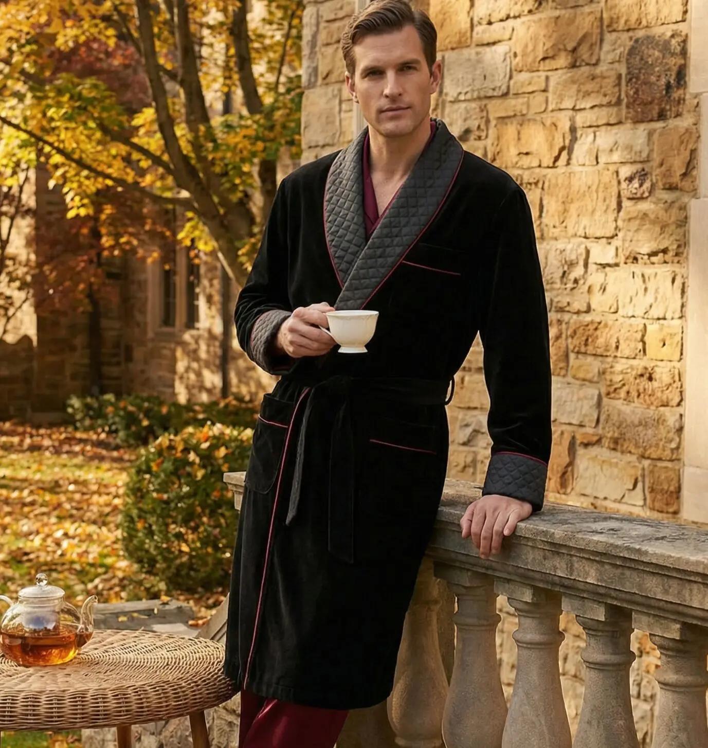 Veste longue en velours pour fumer, manteau de marié à revers châle, costume Terno pour hommes, Blaz