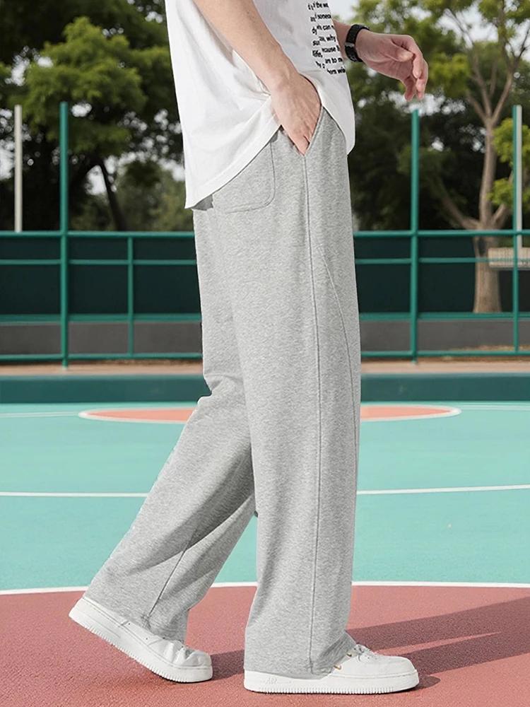 Pantalon de sport d'été pour homme en coton léger, coupe droite, gris, coupe ample, pour jogging, dé