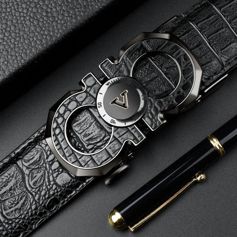 Ceinture élégante à boucle automatique pour hommes – Véritable motif carré texturé en faux, noir, de