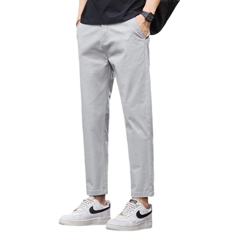 Pantalon décontracté d'été pour homme en coton (98 %) longueur cheville, taille élastique, couleur u