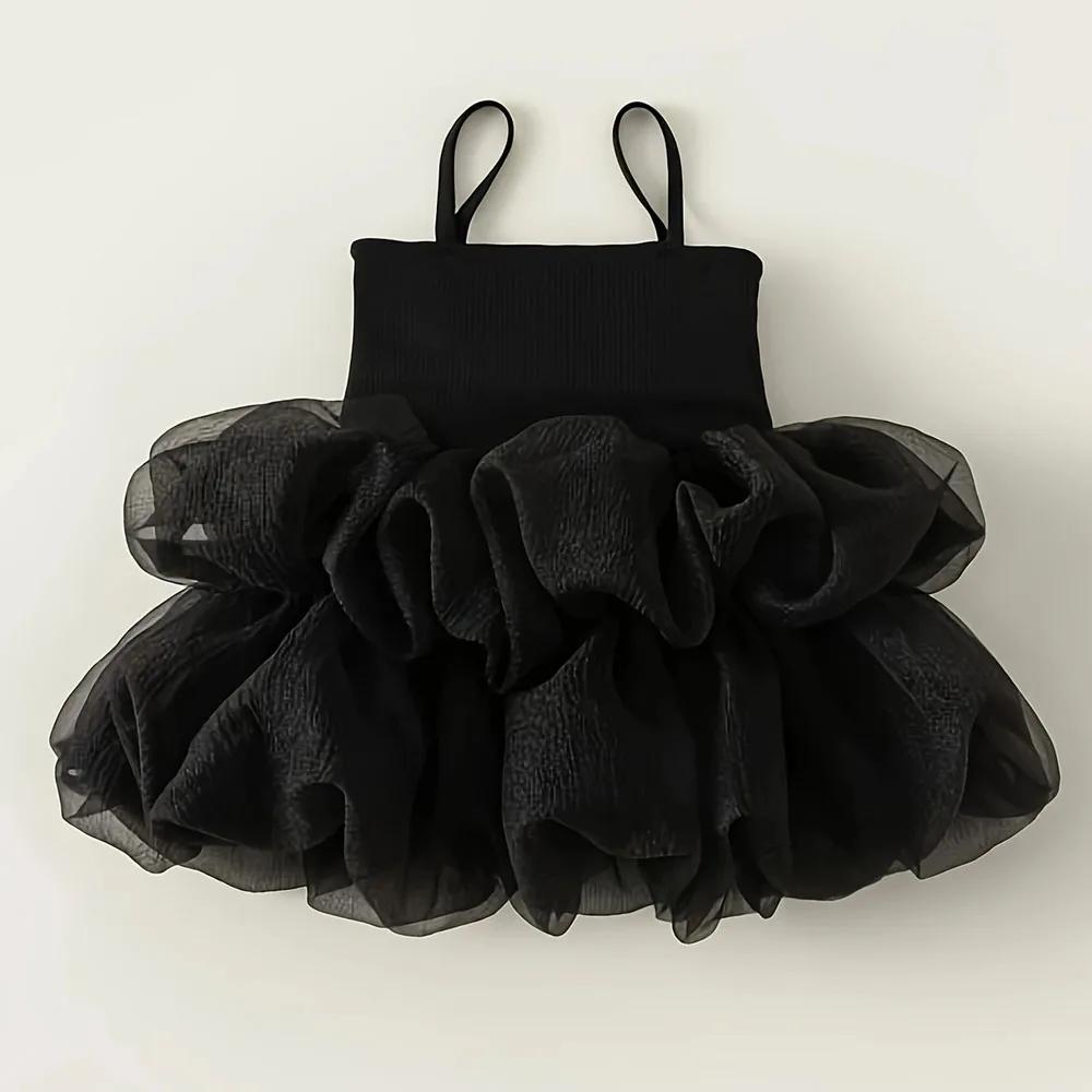 Robe Tutu noire élégante sans manches pour filles, robe de princesse pour bébé, vêtements d'été trap