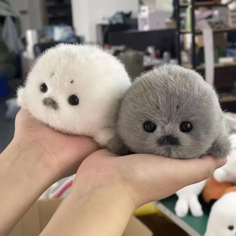 Porte-clés en peluche avec sceau gris doux, pendentif Animal en peluche, poupée en peluche à la mode