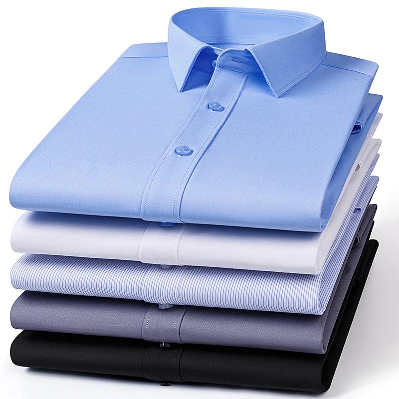 Chemises en fibre de bambou pour hommes, manches longues, printemps, anti-froissement, formelles, do