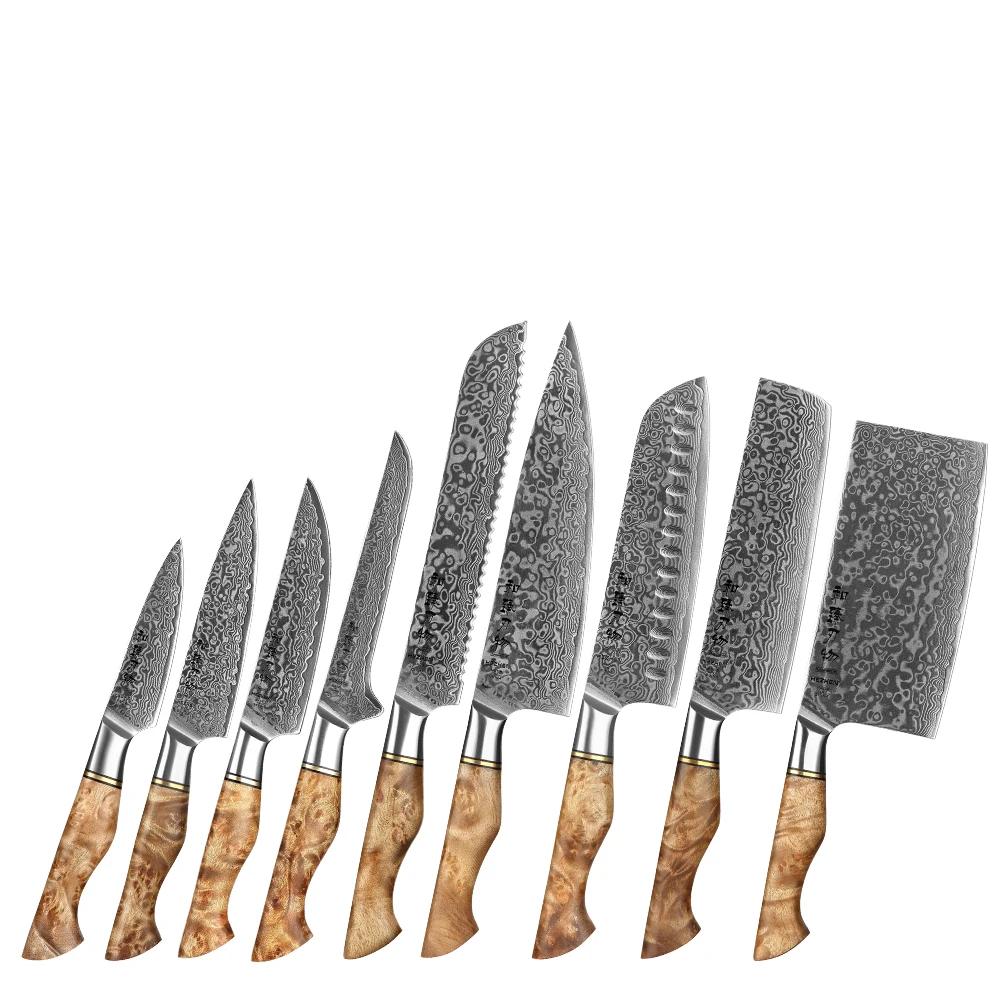 HEZHEN-Ensemble de Couteaux de Cuisine Professionnels, Acier Damas, 67 Couches, Noyau 10Cr15CoMoV, 1