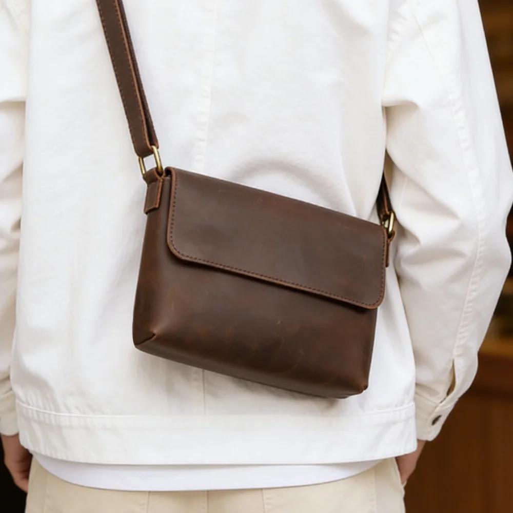 Sac à rabat en cuir véritable, sac à bandoulière et à bandoulière unisexe pour les déplacements, pol