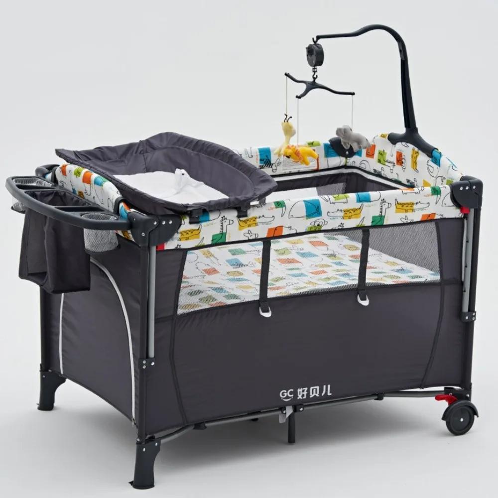 Lit bébé pliable 4 en 1 0-3 ans Lit multifonctionnel avec berceau Table à langer pour bébé