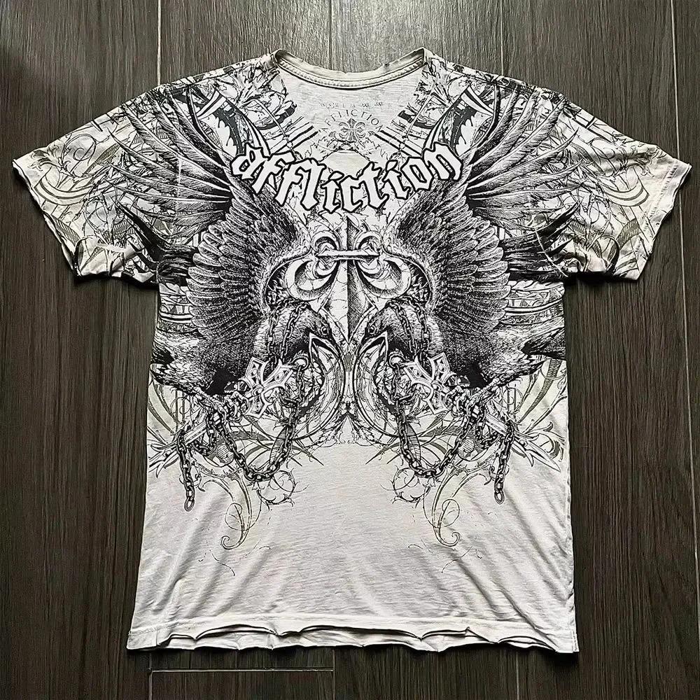 T-shirt vintage des années 2000, style punk et hip-hop, imprimé graphique, coupe oversize, col rond,