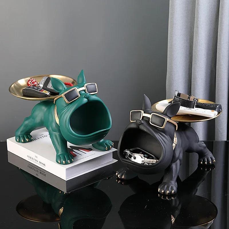 30 cm/11.8 pouces décor à la maison bouledogue Figurine chien Statue clé boîte de rangement Animal o