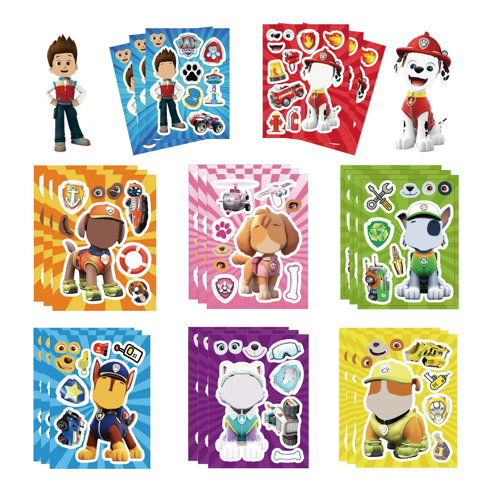 8/16 feuilles faire un visage patte patrouille Puzzle dessin animé autocollants bricolage Ryder Chas