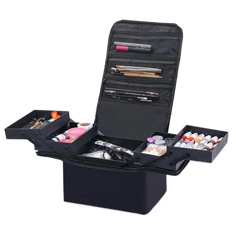 Mallette de maquillage de grande capacité, plateaux pliables multicouches réglables, boîte de manucu